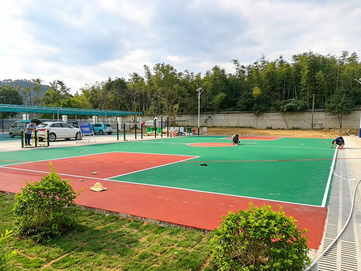 惠州市中建四局丙烯酸篮球场施工 户外广场体育设施配套工程案例