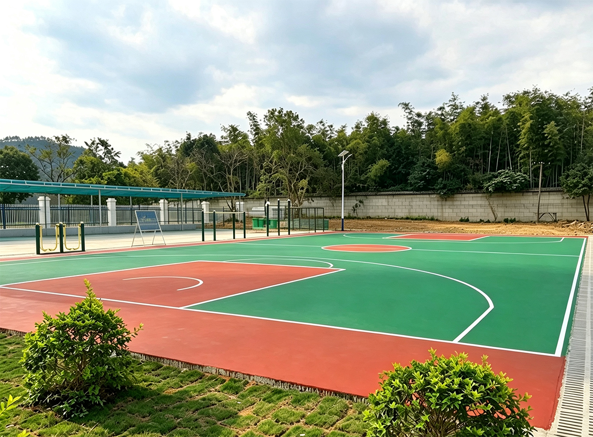 惠州惠城区丙烯酸篮球场建设完工 广东鑫宸体育为单位打造环保运动场地